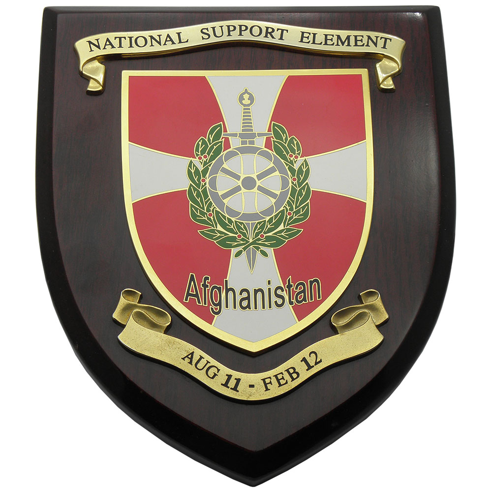 Emblem with wooden plaque